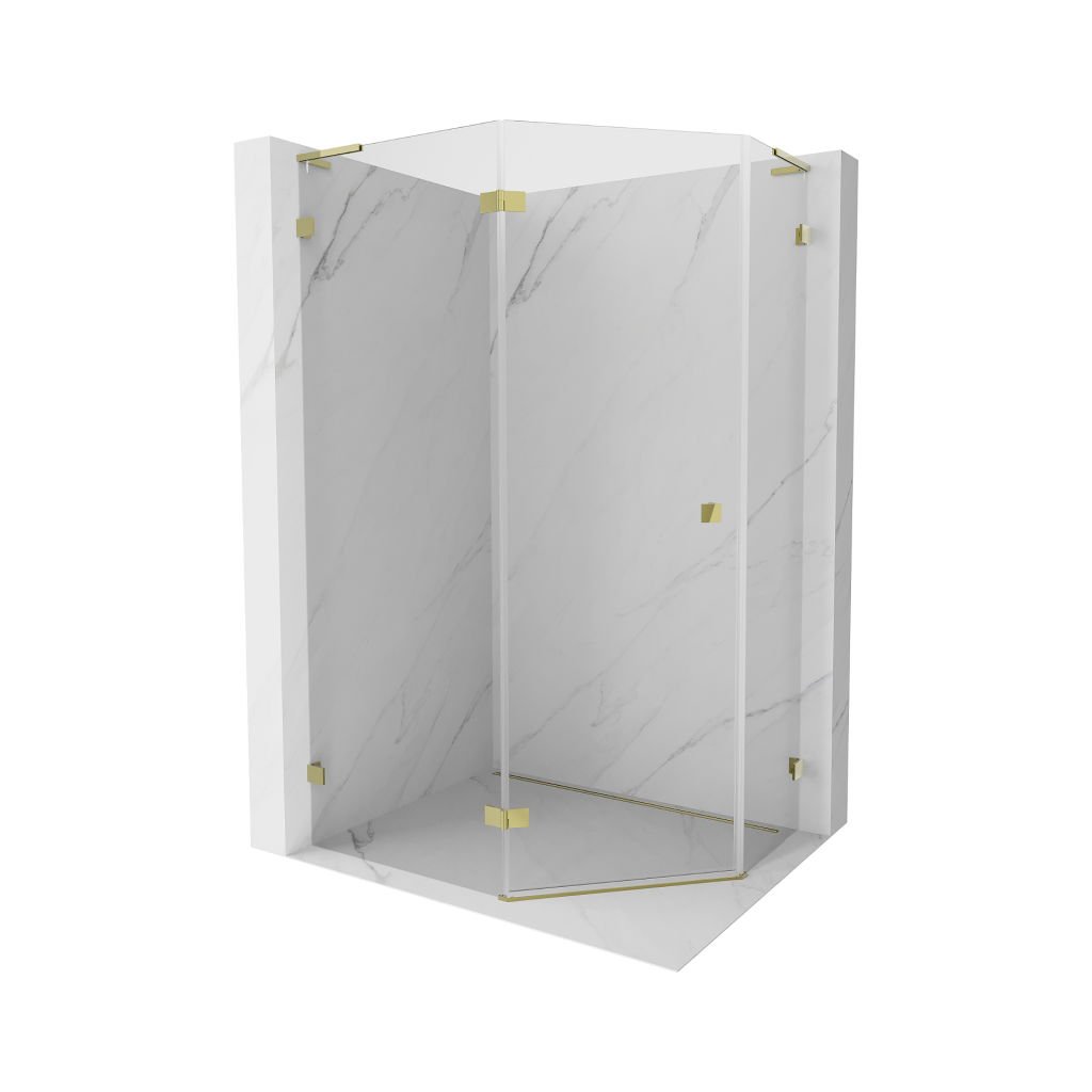 Mexen Lunar, colț de duș pentagonal L basculant spre stânga 100 x 90 cm, sticlă transparentă de 8 mm, profil auriu, 831L-100L-090P-50-00-L
