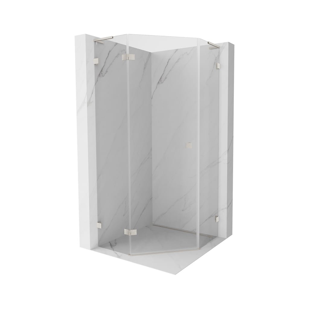 Mexen Lunar, colț de duș pentagonal L basculant spre stânga 100x100 cm, sticlă transparentă de 8 mm, profil din oțel, 831L-100L-100P-97-00-L