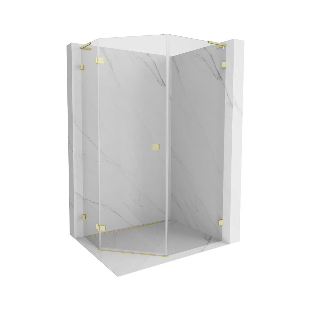 Mexen Lunar, colț de duș pentagonal L basculant spre stânga 80 x 90 cm, sticlă transparentă de 8 mm, profil auriu mat, 831L-080L-090P-55-00-L