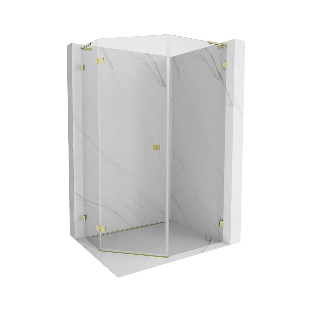 Mexen Lunar, colț de duș pentagonal L basculant spre stânga 80 x 90 cm, sticlă transparentă de 8 mm, profil auriu, 831L-080L-090P-50-00-L