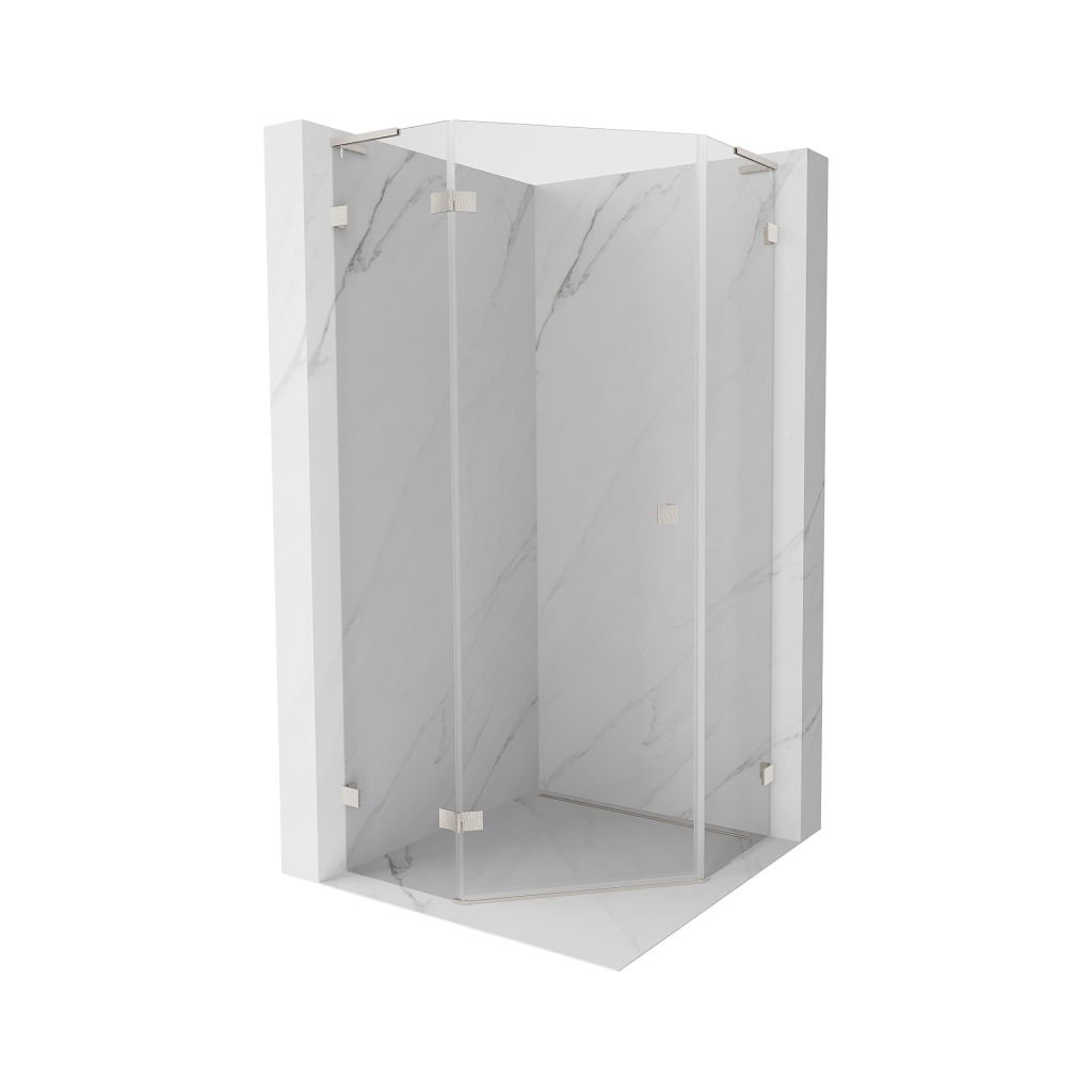 Mexen Lunar, colț de duș pentagonal L basculant spre stânga 90 x 90 cm, sticlă transparentă de 8 mm, profil din oțel, 831L-090L-090P-97-00-L