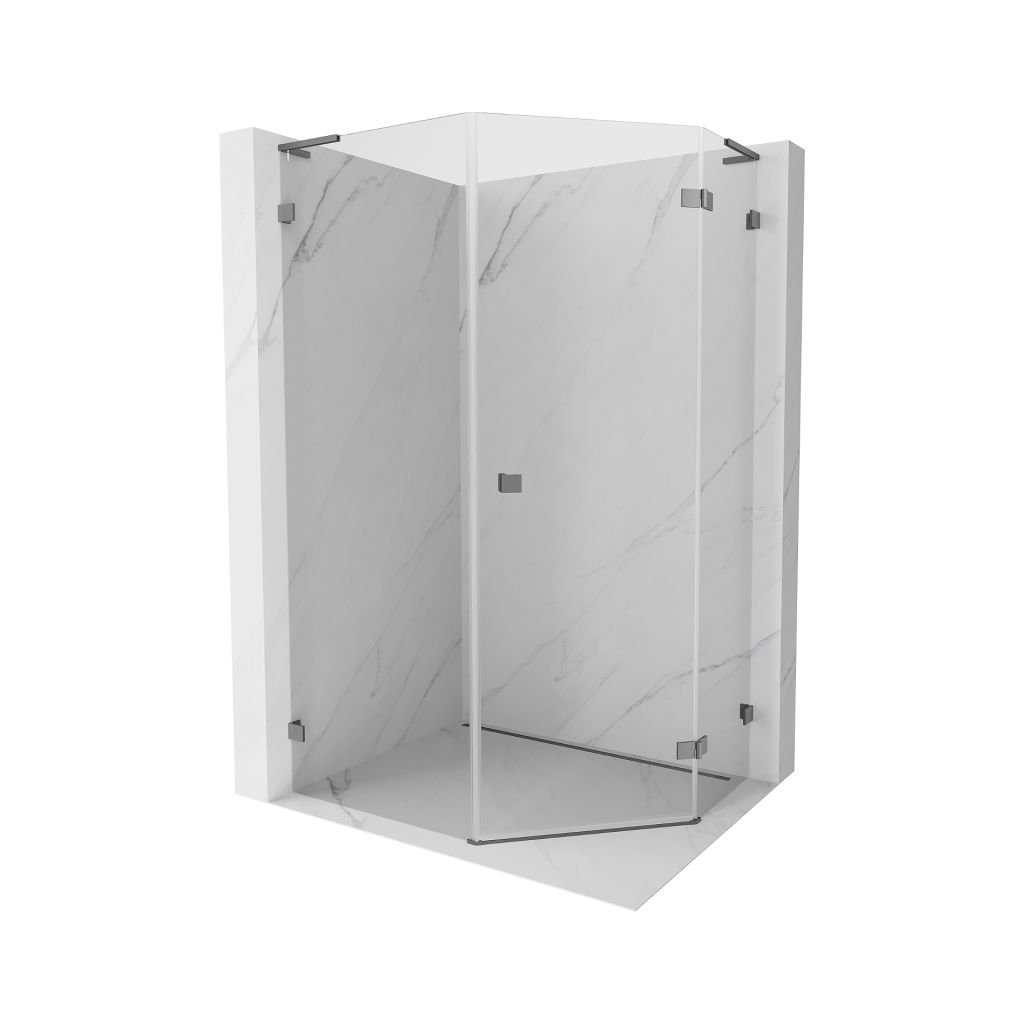 Mexen Lunar, cabină de duș pentagonală L cu înclinare dreaptă 80 x 90 cm, sticlă transparentă de 8 mm, profil grafit, 831L-080P-090L-95-00-P