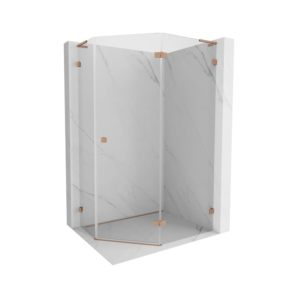 Mexen Lunar, L cabină de duș pentagonală cu balamale dreapta 100 x 80 cm, sticlă transparentă de 8 mm, profil cupru mat, 831L-100P-080L-65-00-P