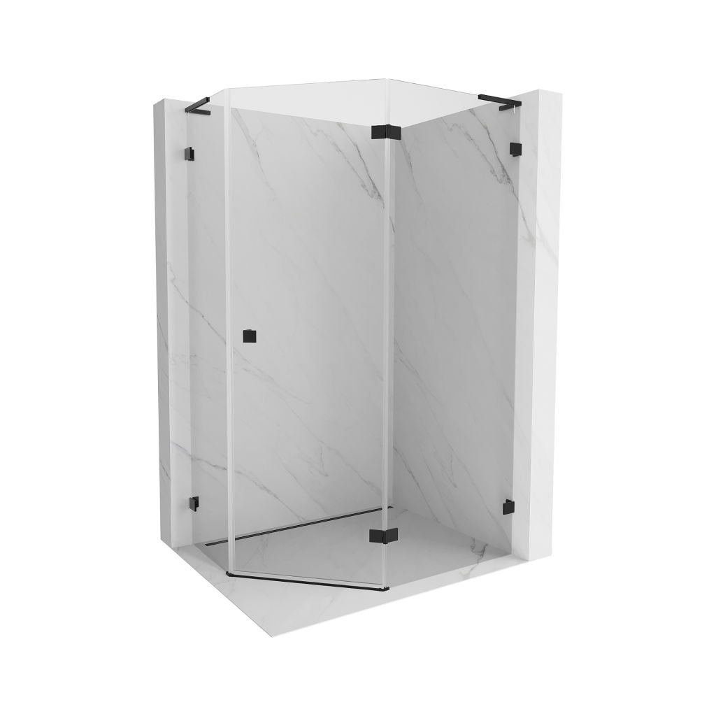 Mexen Lunar, cabină de duș pentagonală cu balamale dreapta L 100 x 90 cm, sticlă transparentă de 8 mm, profil negru, 831L-100P-090L-70-00-P