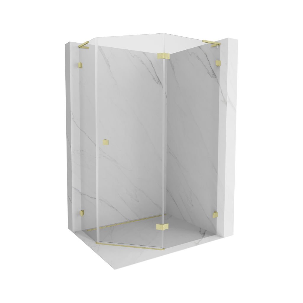 Mexen Lunar, cabină de duș pentagonală cu balamale dreapta L 100 x 90 cm, sticlă transparentă de 8 mm, profil auriu mat, 831L-100P-090L-55-00-P