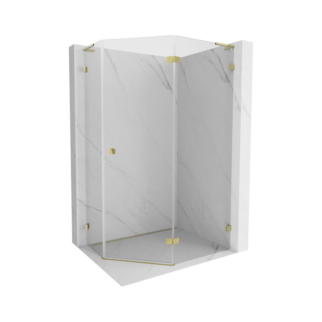 Mexen Lunar, cabină de duș pentagonală cu balamale dreapta L 100 x 90 cm, sticlă transparentă de 8 mm, profil auriu, 831L-100P-090L-50-00-P