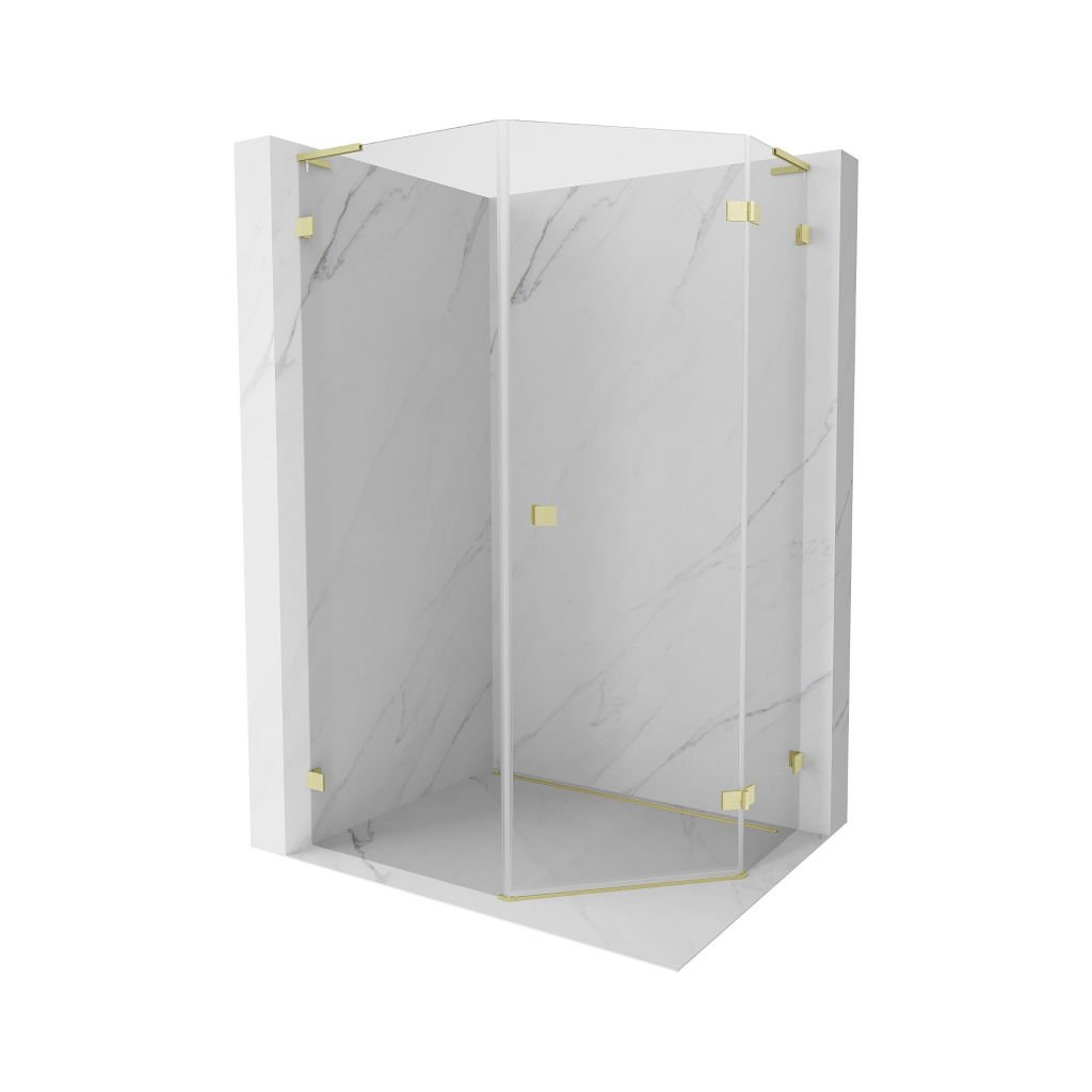 Mexen Lunar, cabină de duș pentagonală cu balamale dreapta L 80 x 90 cm, sticlă transparentă de 8 mm, profil auriu mat, 831L-080P-090L-55-00-P