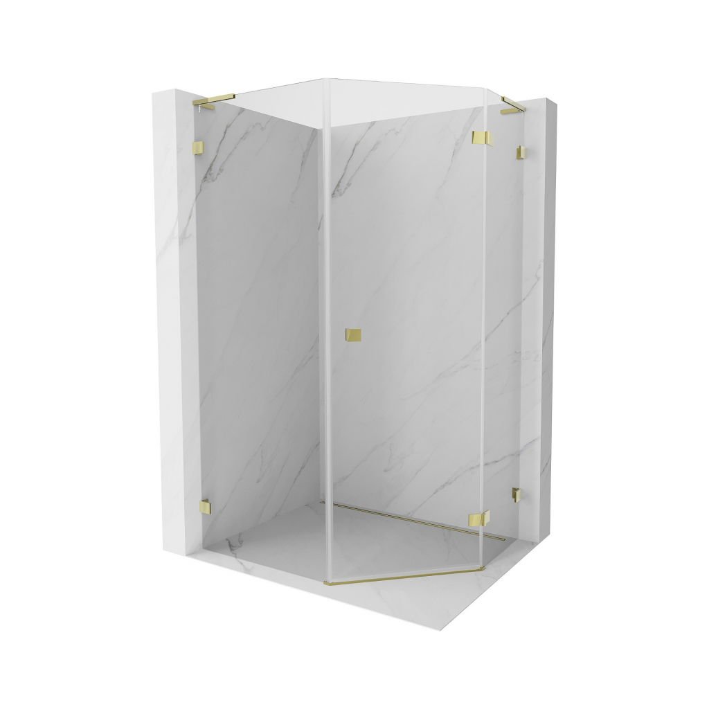 Mexen Lunar, cabină de duș pentagonală cu balamale dreapta L 80 x 90 cm, sticlă transparentă de 8 mm, profil auriu, 831L-080P-090L-50-00-P
