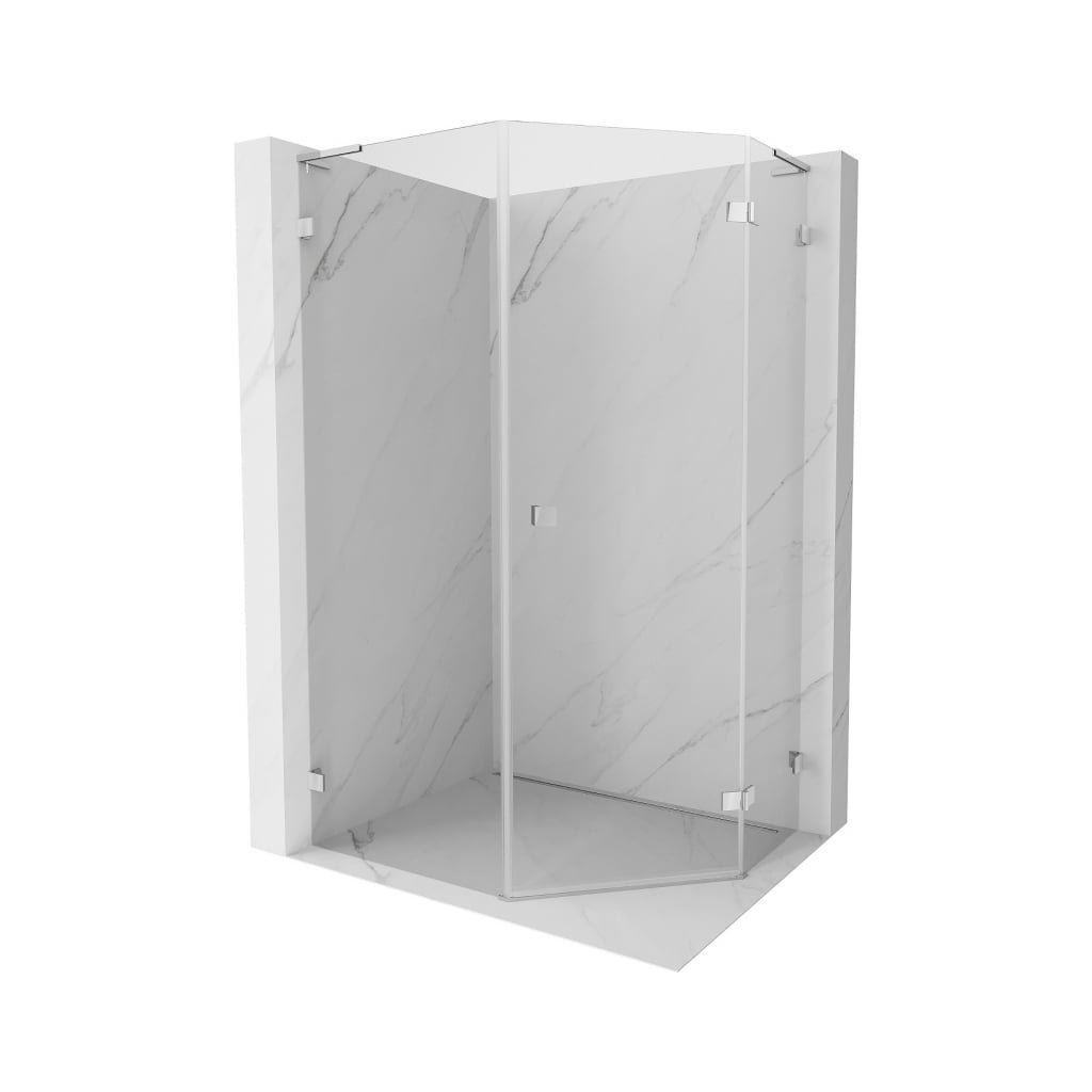 Mexen Lunar, L cabină de duș pentagonală cu balamale dreapta 90 x 100 cm, sticlă transparentă de 8 mm, profil cromat, 831L-090P-100L-01-00-P