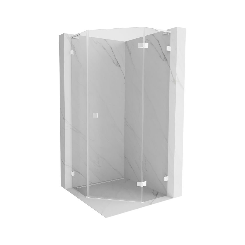 Mexen Lunar, cabină de duș pentagonală cu balamale dreapta L 90 x 90 cm, sticlă transparentă de 8 mm, profil alb, 831L-090P-090L-20-00-P