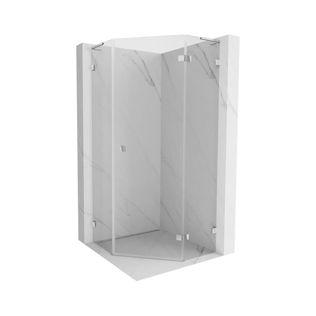 Mexen Lunar, duș pentagonal cu balamale L dreapta 100 x 100 cm, sticlă transparentă de 8 mm, profil cromat, 831L-100P-100L-01-00-P