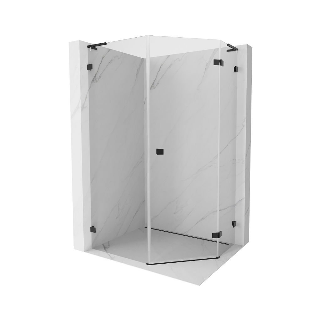 Mexen Lunar, duș pentagonal cu balamale L dreapta 90 x 100 cm, sticlă transparentă de 8 mm, profil negru, 831L-090P-100L-70-00-P