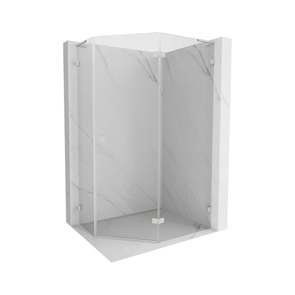 Mexen Lunar, duș pentagonal cu balamale L dreapta 90 x 80 cm, sticlă transparentă de 8 mm, profil din oțel, 831L-090P-080L-97-00-P