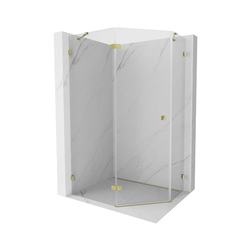 Mexen Lunar, colț de duș pentagonal Mexen Lunar rabatabil spre stânga 100 x 80 cm, sticlă transparentă de 8 mm, profil auriu, 831-100L-080P-50-00-L