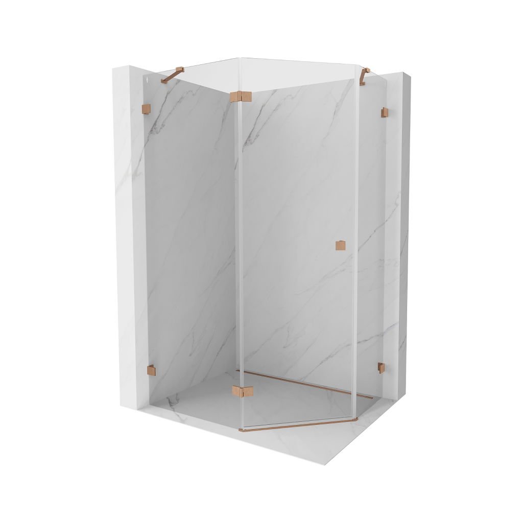 Mexen Lunar, colț de duș pentagonal Mexen Lunar înclinat spre stânga 100 x 90 cm, sticlă transparentă de 8 mm, profil cupru mat, 831-100L-090P-65-00-L