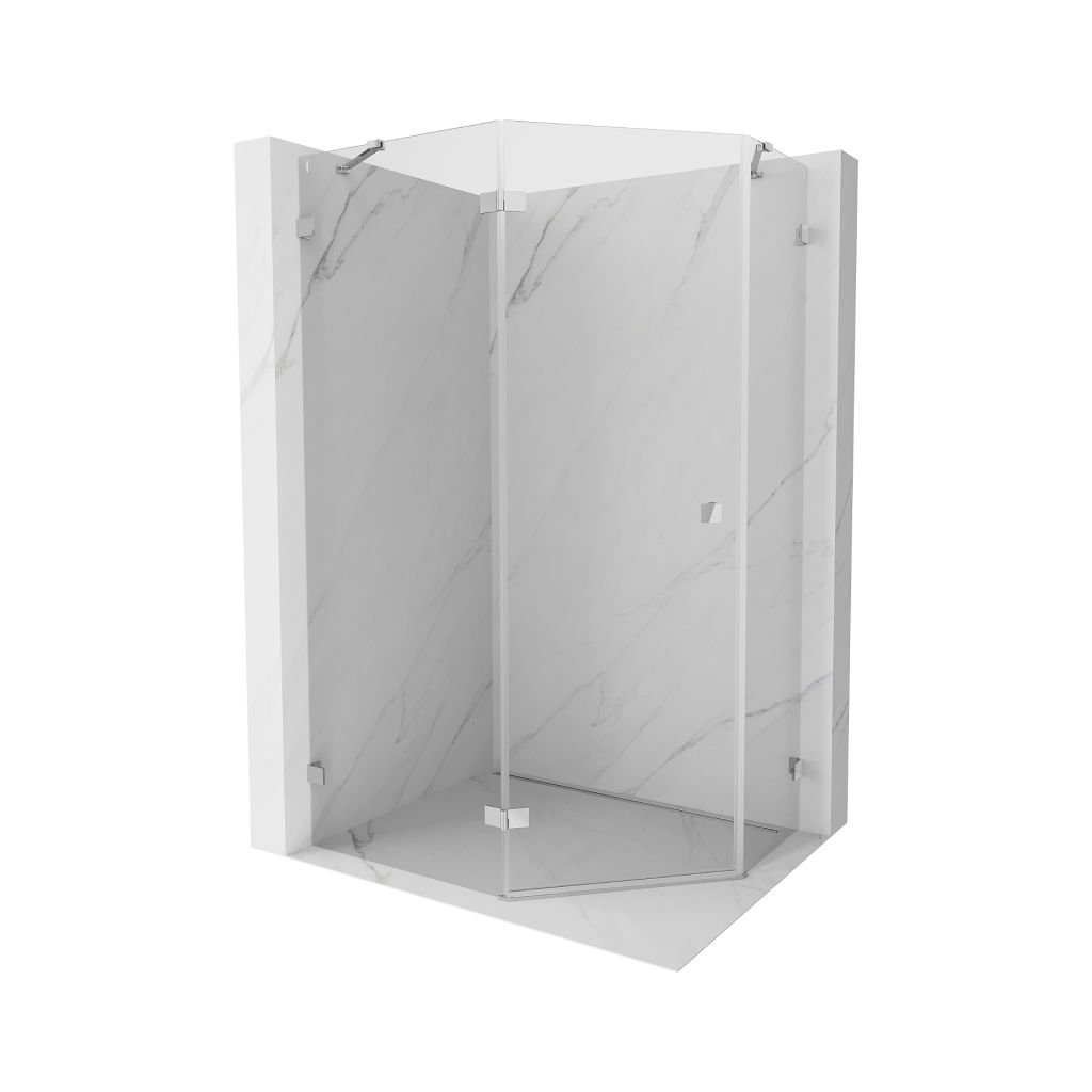 Mexen Lunar, Duș pentagonal Mexen Lunar cu fereastră stânga rabatabilă 100 x 80 cm, sticlă transparentă de 8 mm, profil cromat, 831-100L-080P-01-00-L