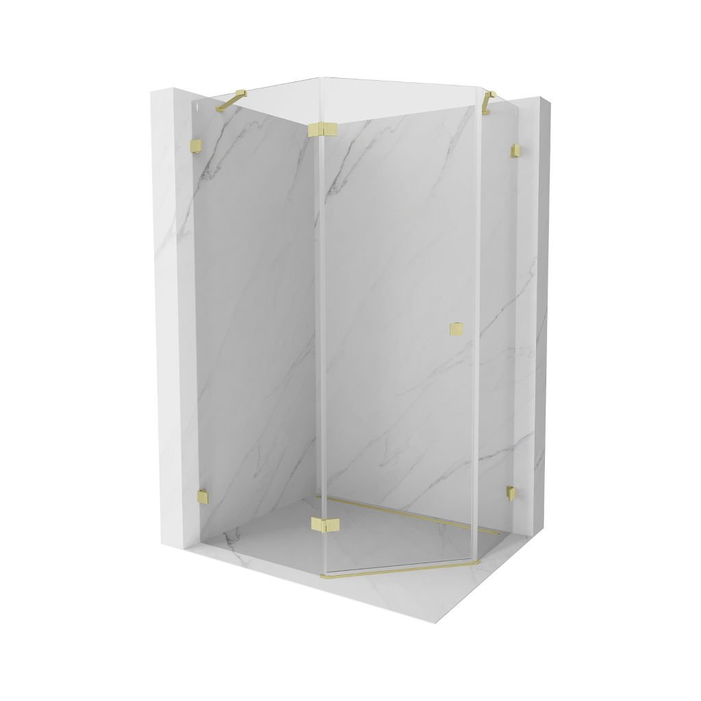 Mexen Lunar, Mexen Lunar cabină de duș pentagonală cu fereastră stânga rabatabilă 100 x 90 cm, sticlă transparentă de 8 mm, profil auriu mat, 831-100L-090P-55-00-L