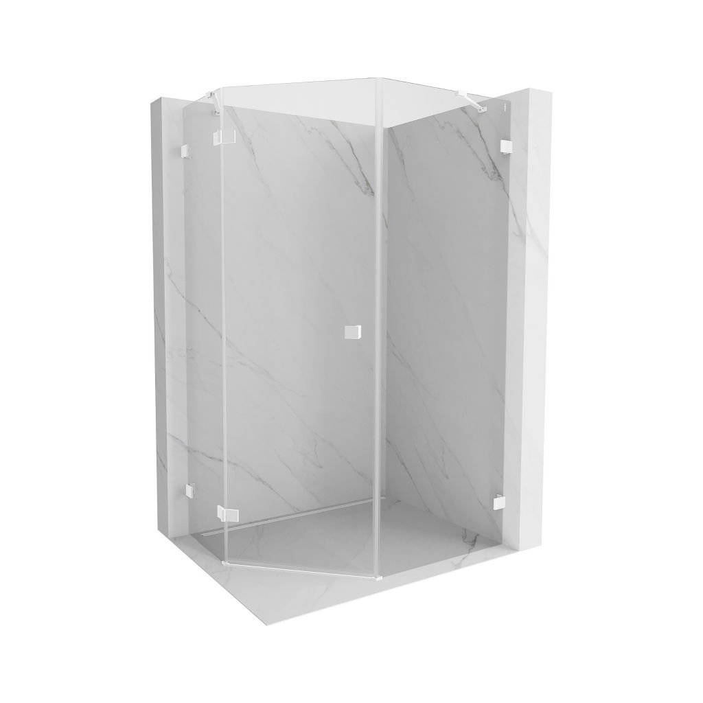 Mexen Lunar, Mexen Lunar cabină de duș pentagonală cu fereastră stânga rabatabilă 80 x 90 cm, sticlă transparentă de 8 mm, profil alb, 831-080L-090P-01-20-L