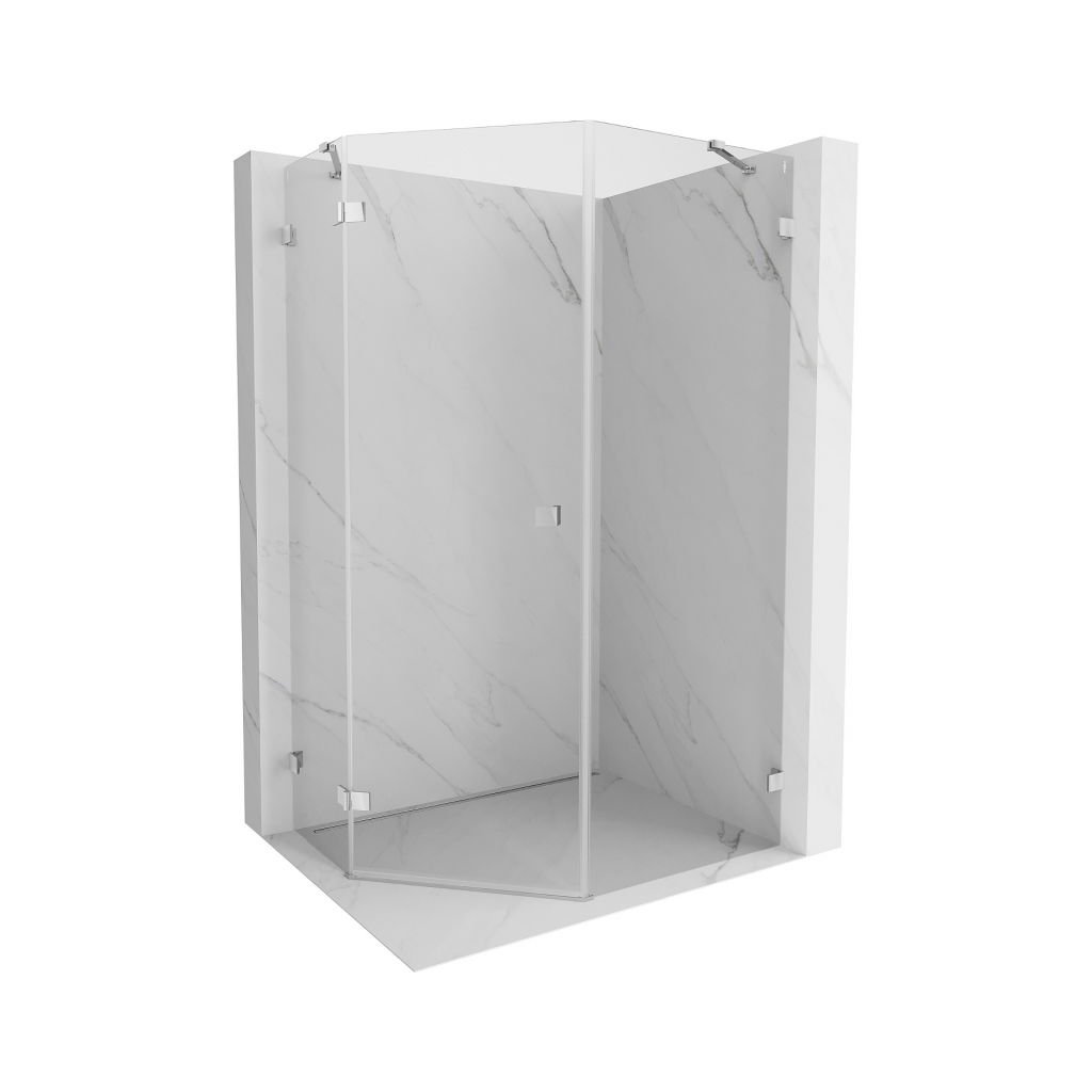 Mexen Lunar, colț de duș pentagonal basculant spre stânga 80 x 90 cm, sticlă transparentă de 8 mm, profil cromat, 831-080L-090P-01-00-L