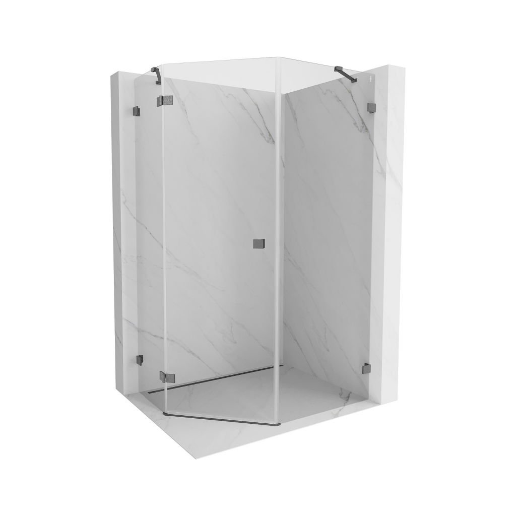 Mexen Lunar, colț de duș pentagonal înclinat spre stânga 80 x 90 cm, sticlă transparentă de 8 mm, profil grafit periat, 831-080L-090P-66-00-L
