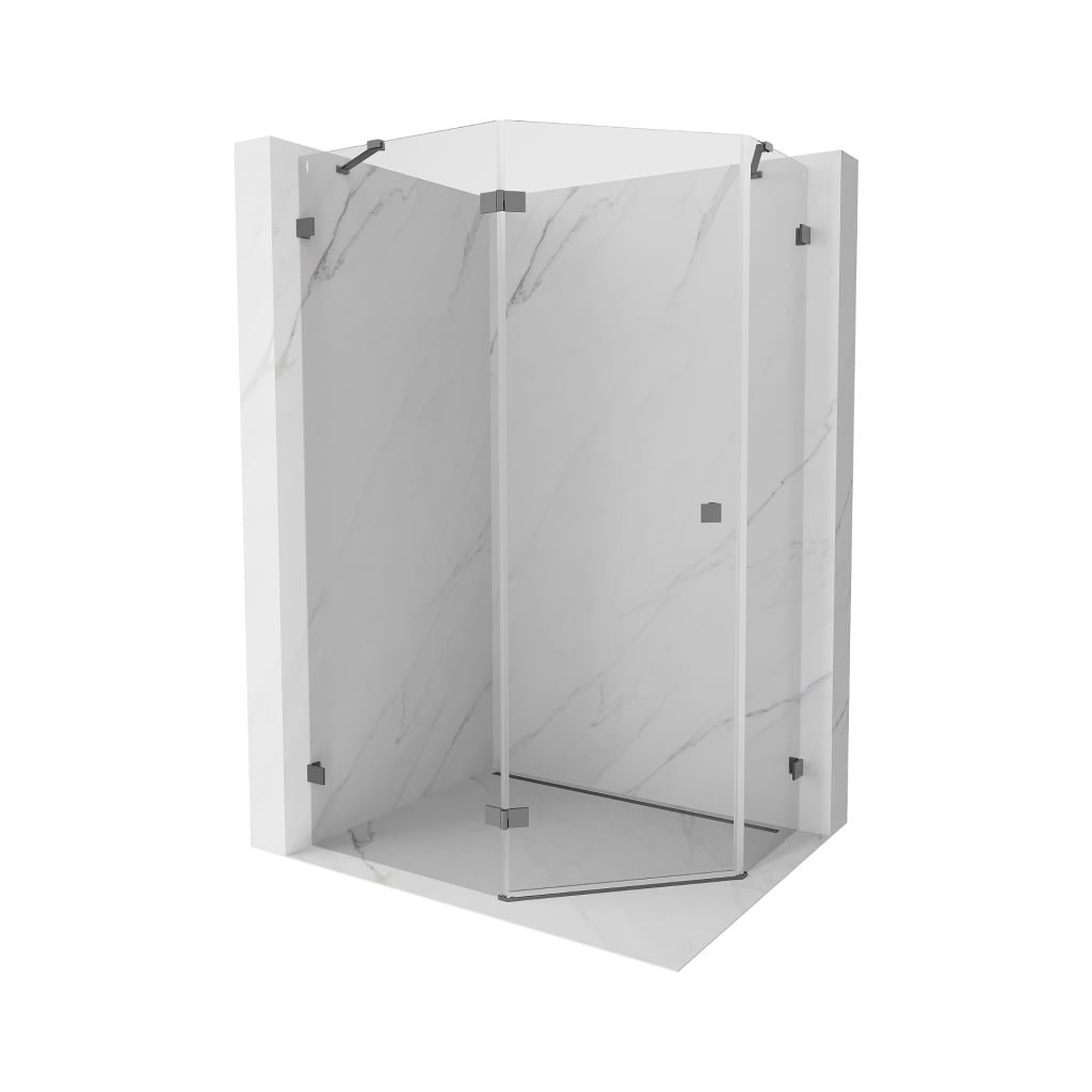 Mexen Lunar, colț de duș pentagonal basculant spre stânga 90 x 80 cm, sticlă transparentă de 8 mm, profil grafit, 831-090L-080P-95-00-L
