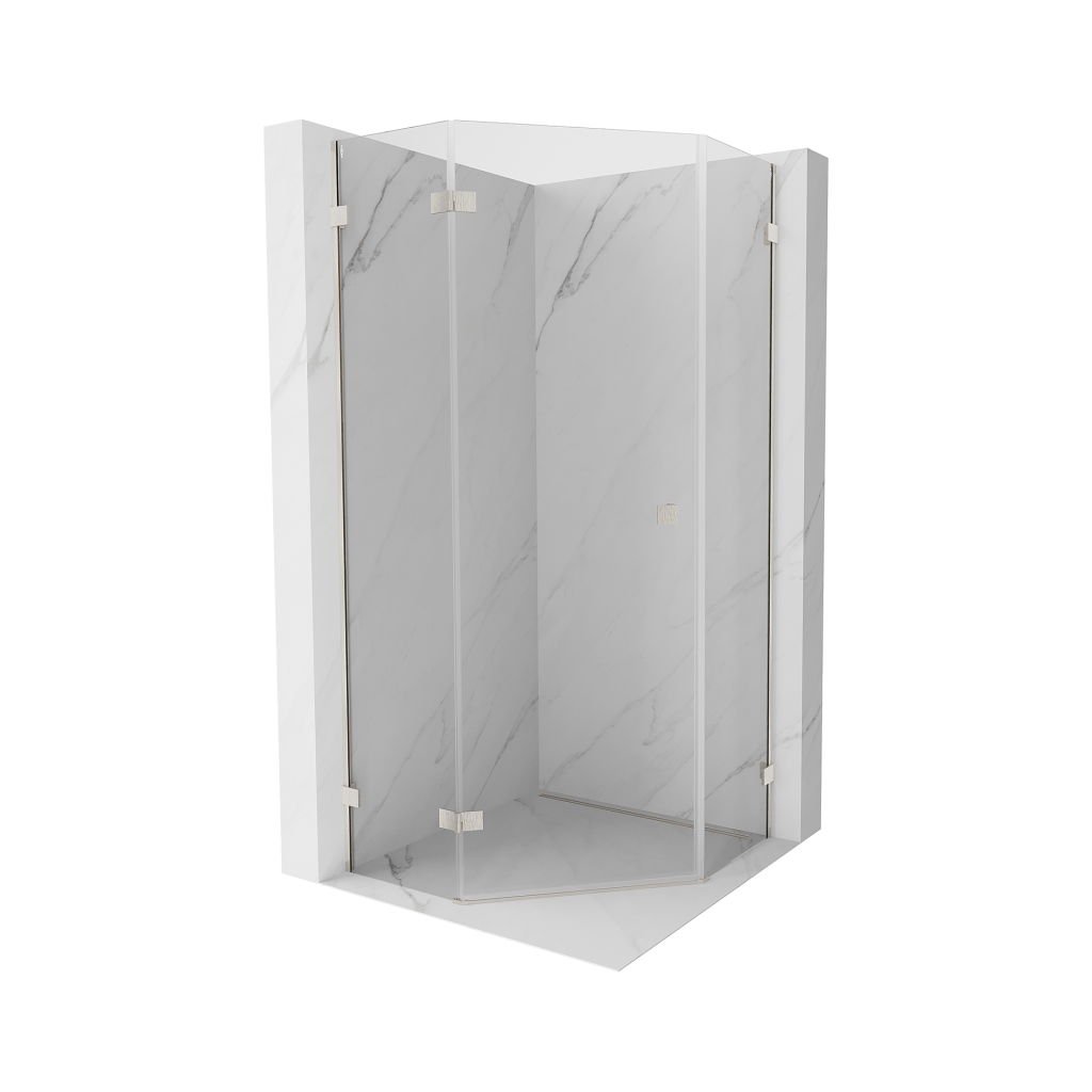 Mexen Lunar, colț de duș pentagonal basculant spre stânga 90 x 90 cm, sticlă transparentă de 8 mm, profil din oțel, 831-090L-090P-97-00-L