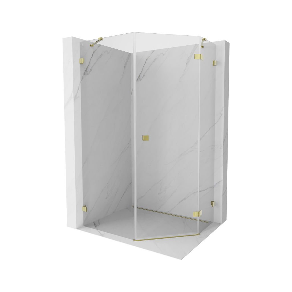 Mexen Lunar, colț de duș pentagonal înclinat spre dreapta 80 x 100 cm, sticlă transparentă de 8 mm, profil auriu, 831-080P-100L-50-00-P