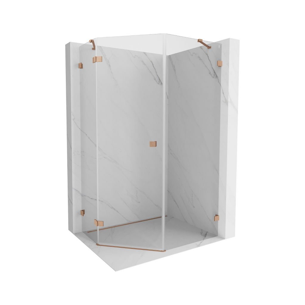 Mexen Lunar, cabină de duș pentagonală cu panta stângă 80 x 100 cm, sticlă transparentă de 8 mm, profil cupru mat, 831-080L-100P-65-00-L