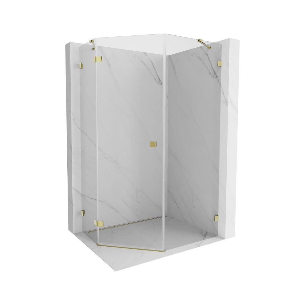 Mexen Lunar, duș pentagonal cu panta stângă 80 x 100 cm, sticlă transparentă de 8 mm, profil auriu, 831-080L-100P-50-00-L