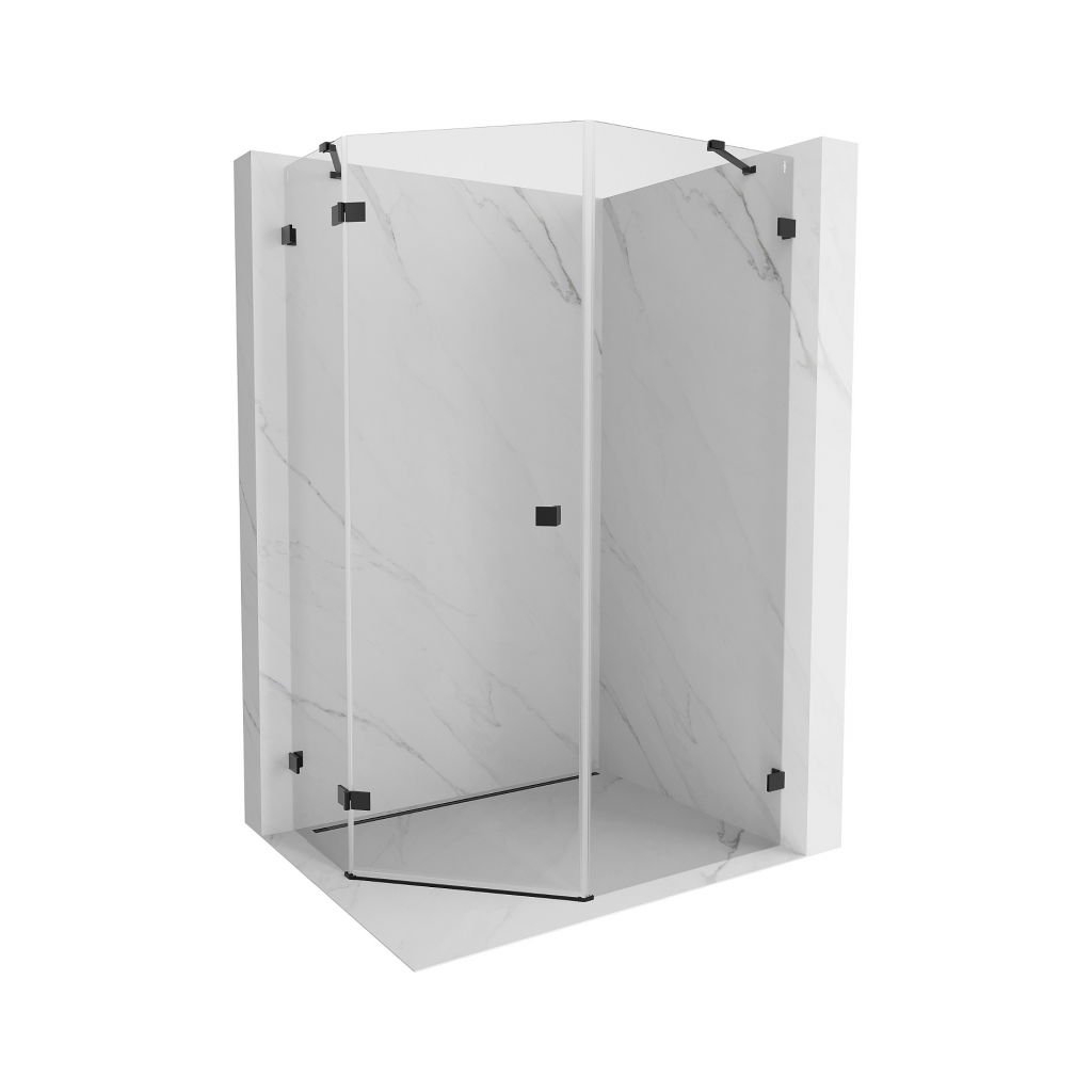 Mexen Lunar, duș pentagonal cu panta stângă 80 x 90 cm, sticlă transparentă de 8 mm, profil negru, 831-080L-090P-70-00-L