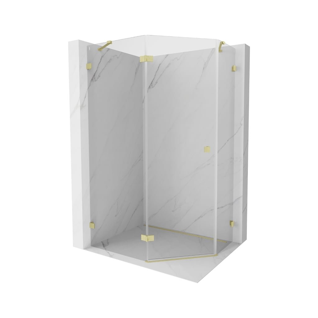 Mexen Lunar, colț de duș pentagonal cu înclinare la stânga 90 x 80 cm, sticlă transparentă de 8 mm, profil auriu mat, 831-090L-080P-55-00-L