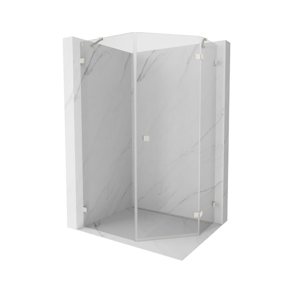 Mexen Lunar, cabină de duș pentagonală cu înclinare dreaptă 80 x 90 cm, sticlă transparentă de 8 mm, profil din oțel, 831-080P-090L-97-00-P