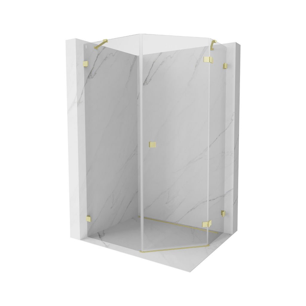 Mexen Lunar, duș pentagonal în unghi drept 80 x 90 cm, sticlă transparentă de 8 mm, profil auriu mat, 831-080P-090L-55-00-P