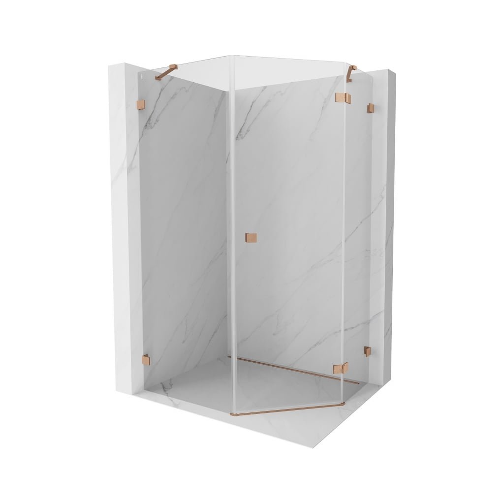 Mexen Lunar, duș pentagonal cu unghi drept 90 x 100 cm, sticlă transparentă de 8 mm, profil cupru mat, 831-090P-100L-65-00-P