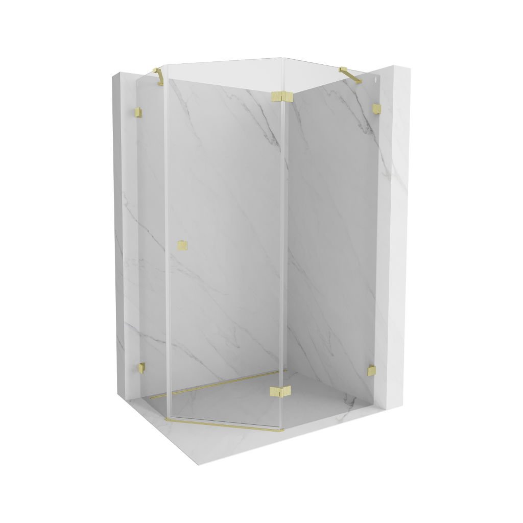 Mexen Lunar, cabină de duș pentagonală cu balamale dreapta 100 x 100 cm, sticlă transparentă de 8 mm, profil auriu mat, 831-100P-100L-55-00-P
