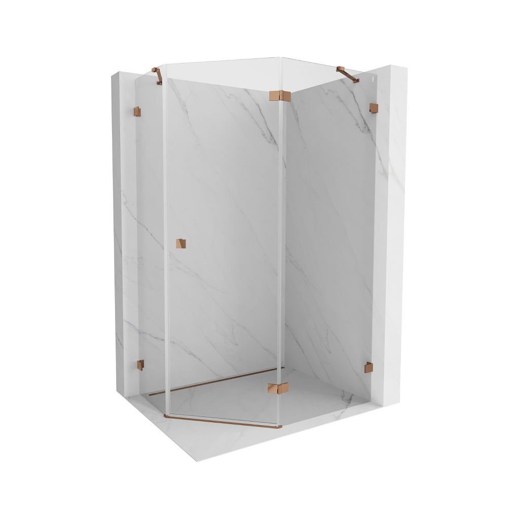 Mexen Lunar, cabină de duș pentagonală cu balamale dreapta 100 x 80 cm, sticlă transparentă de 8 mm, profil auriu roz, 831-100P-080L-60-00-P