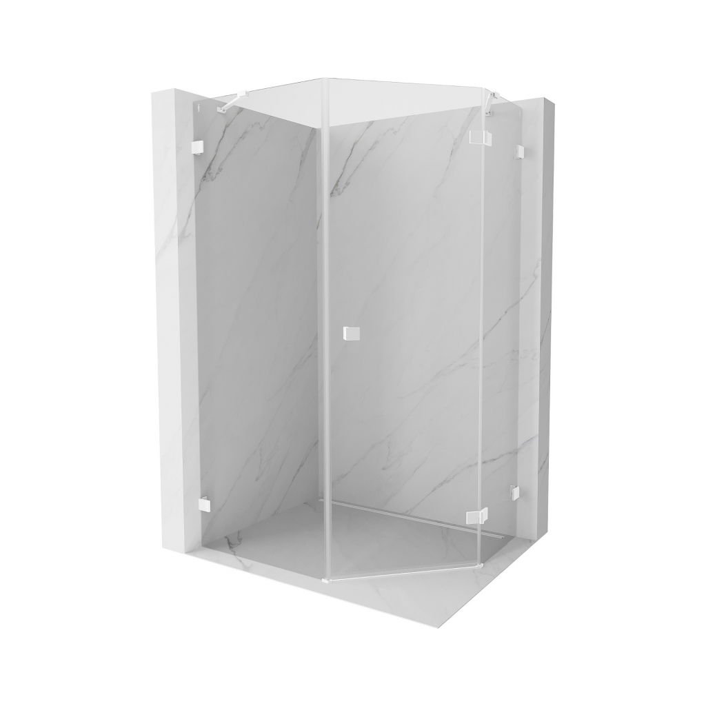 Mexen Lunar, cabină de duș pentagonală cu balamale dreapta 90 x 100 cm, sticlă transparentă de 8 mm, profil alb, 831-090P-100L-20-00-P
