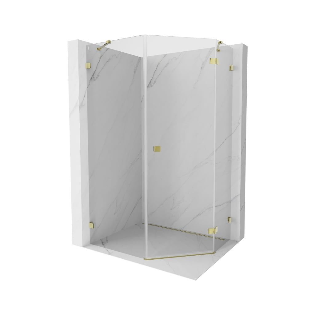 Mexen Lunar, duș pentagonal cu balamale dreapta 90 x 100 cm, sticlă transparentă de 8 mm, profil auriu, 831-090P-100L-50-00-P