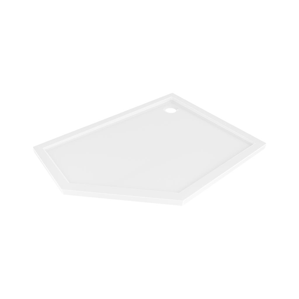 Cădiță de duș Mexen Flow Slim, pentagonală, cu montare pe dreapta, subțire, 100 x 90 cm, alb lucios, 46P109010R