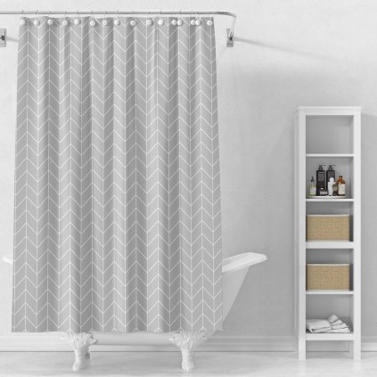 Aqualine, perdea de dus 180x180 cm, vinil, gri, geometrie, ZV032