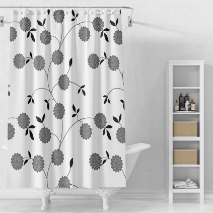 Aqualine, perdea de dus 180x180cm, vinil, alb/albastru/negru, ZV037