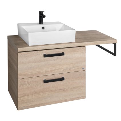 Aqualine, dulap de lavoar VEGA cu manere negre, placa VEGA si suport suport, 103,5x61,4x45 cm, stejar platinat, VG873-03