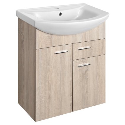 Aqualine, dulap lavoar ZOJA 61,5x74x32cm, 2x usi, 1x sertar, stejar platinat, 51165