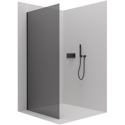 Cerano Varone, perete de duș fix pentru colț de duș 70x195, sticlă gri 6mm, profil negru mat, CER-CER-429451