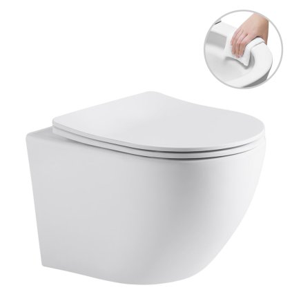 Cerano Verde, vas WC suspendat Rimless 490x360x370 mm + scaun WC UF, alb lucios, CER-CER-417341