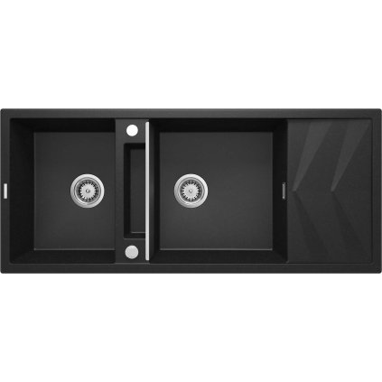 Deante Magnetic, chiuvetă cu 2 camere din granit cu scurgere 1160x500x224 mm, grafit metalic, DEA-ZRM_G213