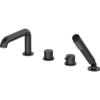 Baterie Deante Silia cu 4 găuri și set de duș de mână, negru mat, DEA-BQS_N14M