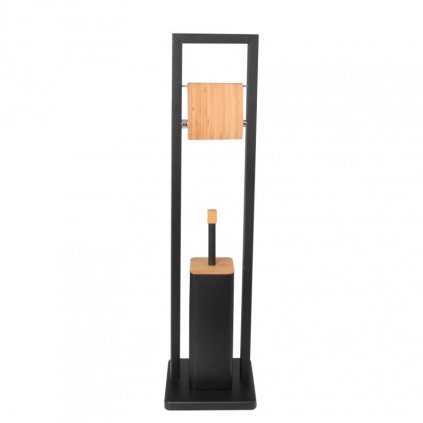 Erga Barca, suport pentru hartie igienica si perie toaleta 20x20x81 cm, negru mat-maro natural, ERG-YKA-PD.BARCA-BLK