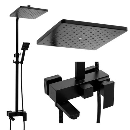 Erga Cube, set de dus cu robinet cu maneta, gura de cada si cap de ploaie 30x30cm, negru mat, ERG-YKA-BP.CUBE-30-BLK
