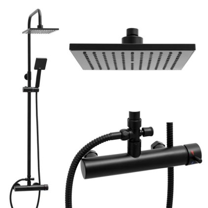 Erga Flova, set de dus cu robinet cu maneta si cap de ploaie 20x20cm, negru mat, ERG-YKA-BP.FLOVA 20 BLK